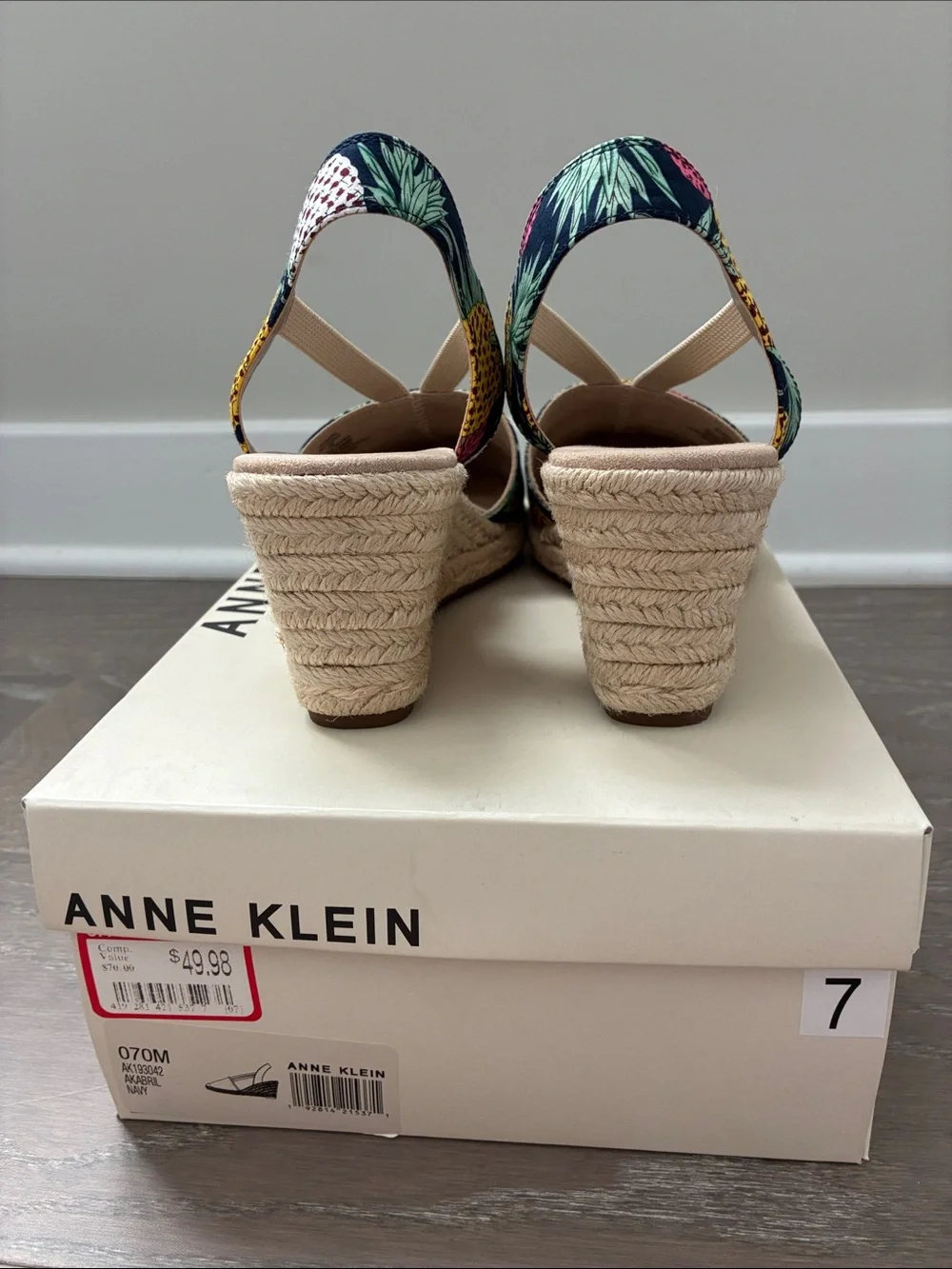 Anne Klein Navy Pineapple Print Espadrille Slingback Wedges